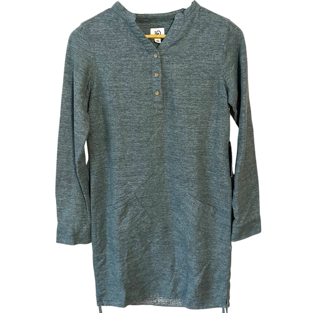 NWT TENTREE Women’s Organic Cotton Long Sleeve Button Front Tie Back Shirt Dress